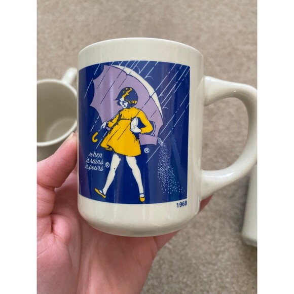 Vintage Morton Salt Collectible Coffee Mug Cup When It Rains It Pours - Set of 3 - Picture 4 of 10